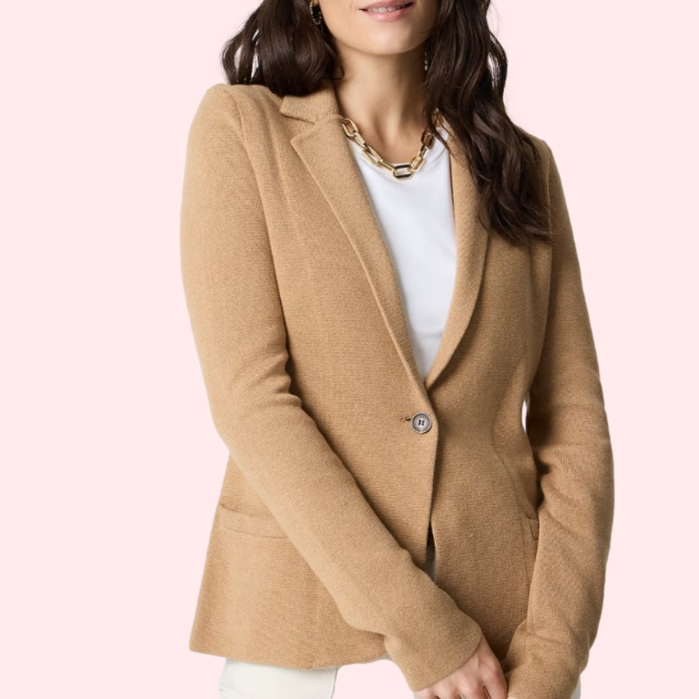 J. Crew Petite Medium One Button Knit Blazer New With Tags Work Travel Neutral